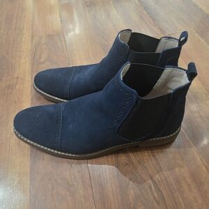 Stacy Adams Maury Cap Toe Perforated Blue Suede Boot Ankle Prep Chelsea Academia